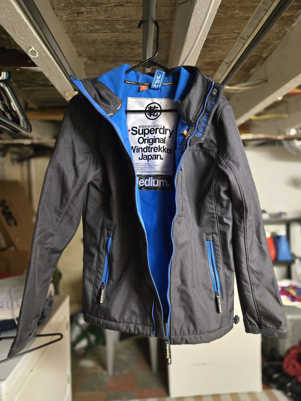 Superdry Men's Black Jacket with Bright Blue Lining (M)